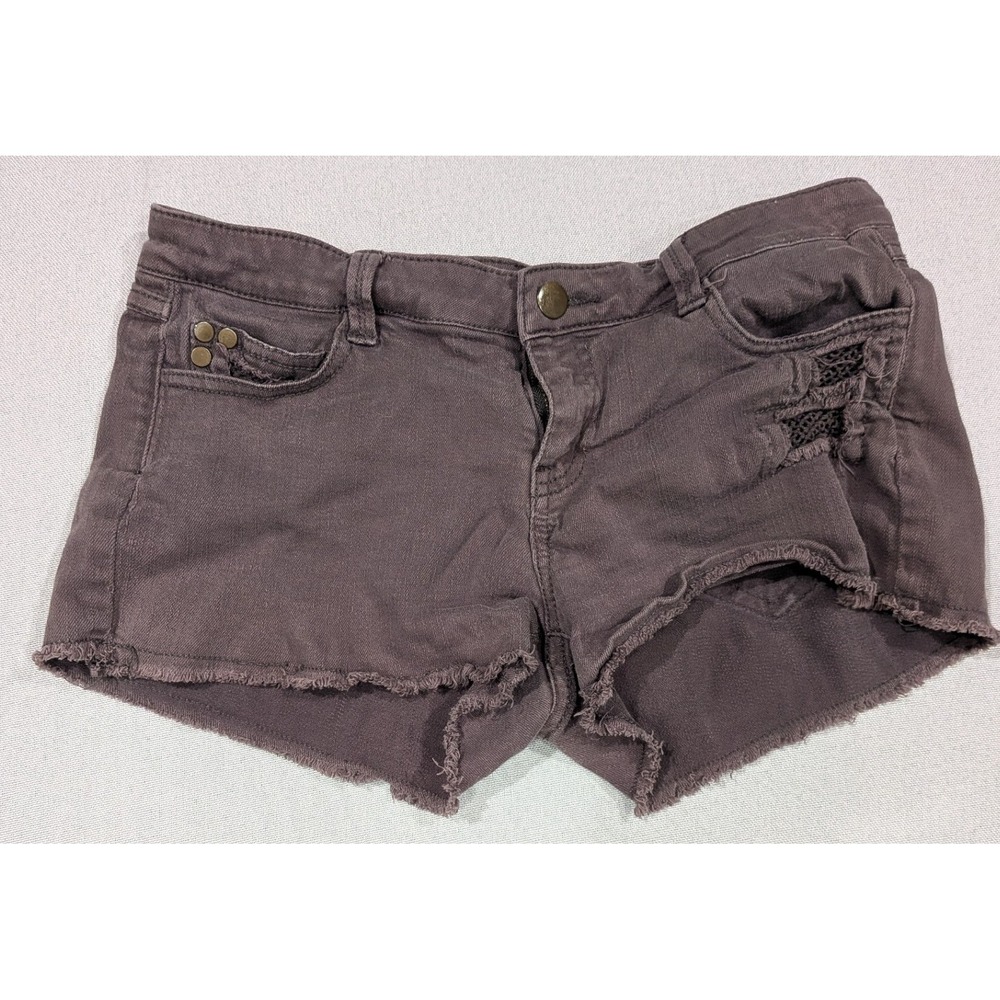 XXI Boutique Denim Shorts Womens 25 Purple Good Distressed Mesh Studded Cut Offs